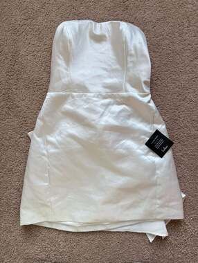 Lulus Soiree Hour White Strapless Satin Bow Mini Dress